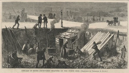 Chicago in Ruins - Improviserade shanties på norra sidan, illustration från Harpers Weekly, 1871